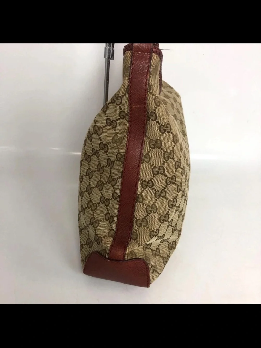 Gucci Beige Monogram Hobo with Brown Leather Trim and Tassel
